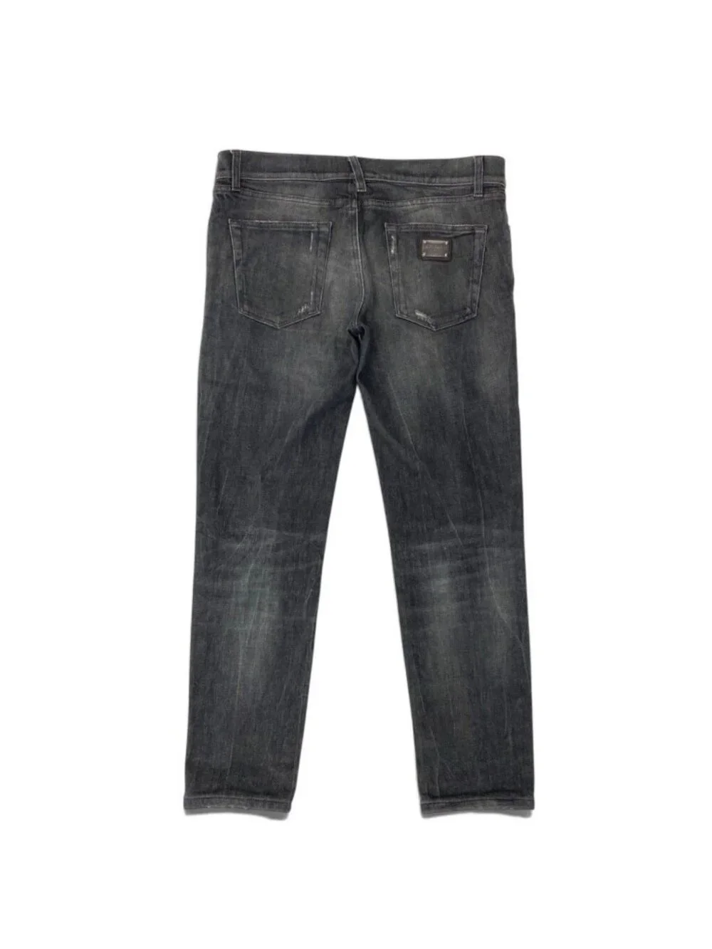 Dolce & Gabbana Denim Pants Jeans Distressed Logo Plate Cotton Blend 50 Black